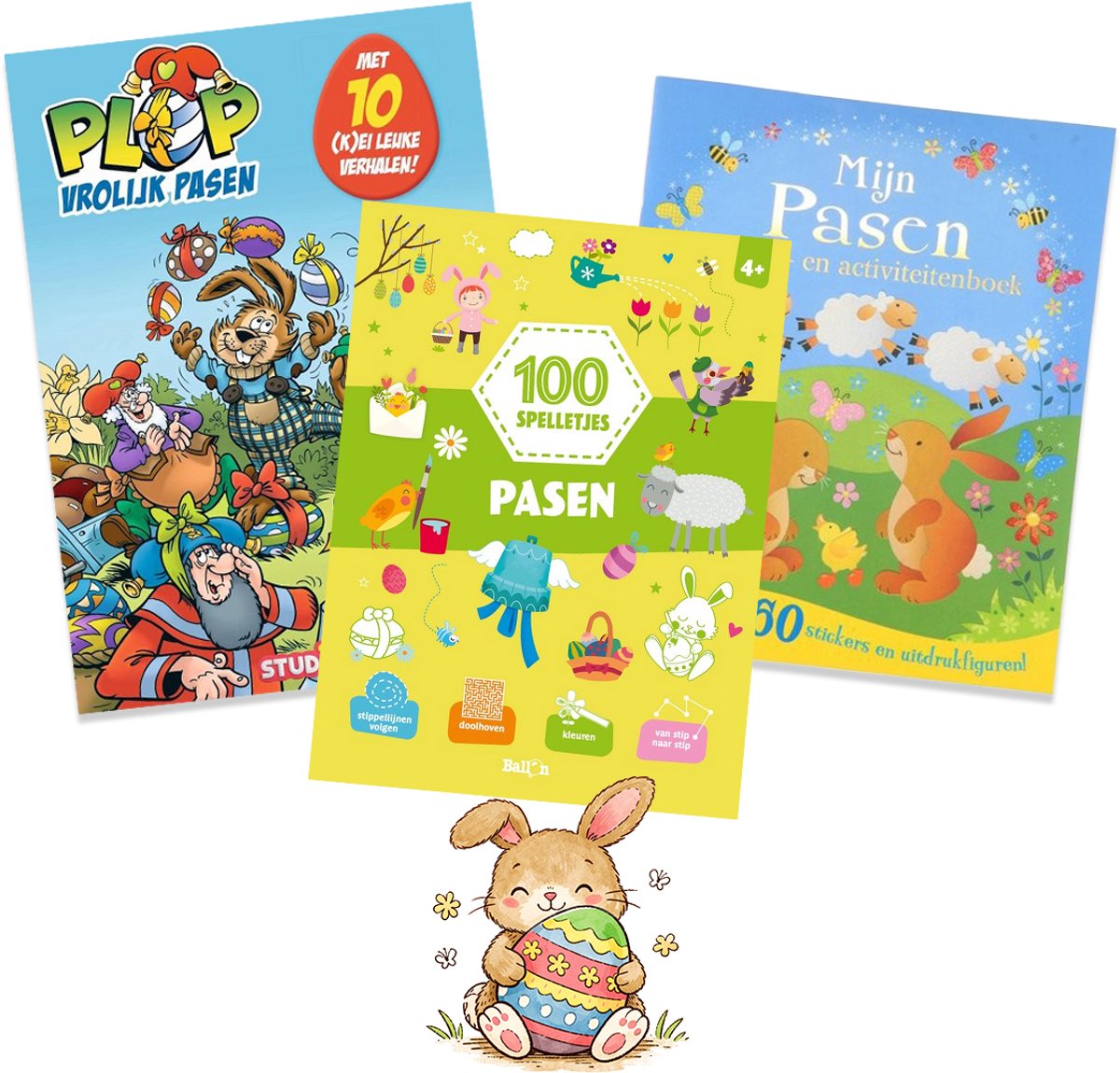 Pasen Boeken Bundel - 3 boeken voor Kinderen van 3 t/m 6 Jaar - Plop Verhaaltjes, Spelletjesboek en Activiteitenboek met Stickers