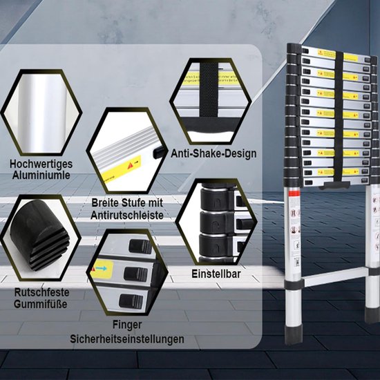 Telescoopladder - Uitschuifbare Ladder - inklapbaar van Merkloos	 — afbeelding 2