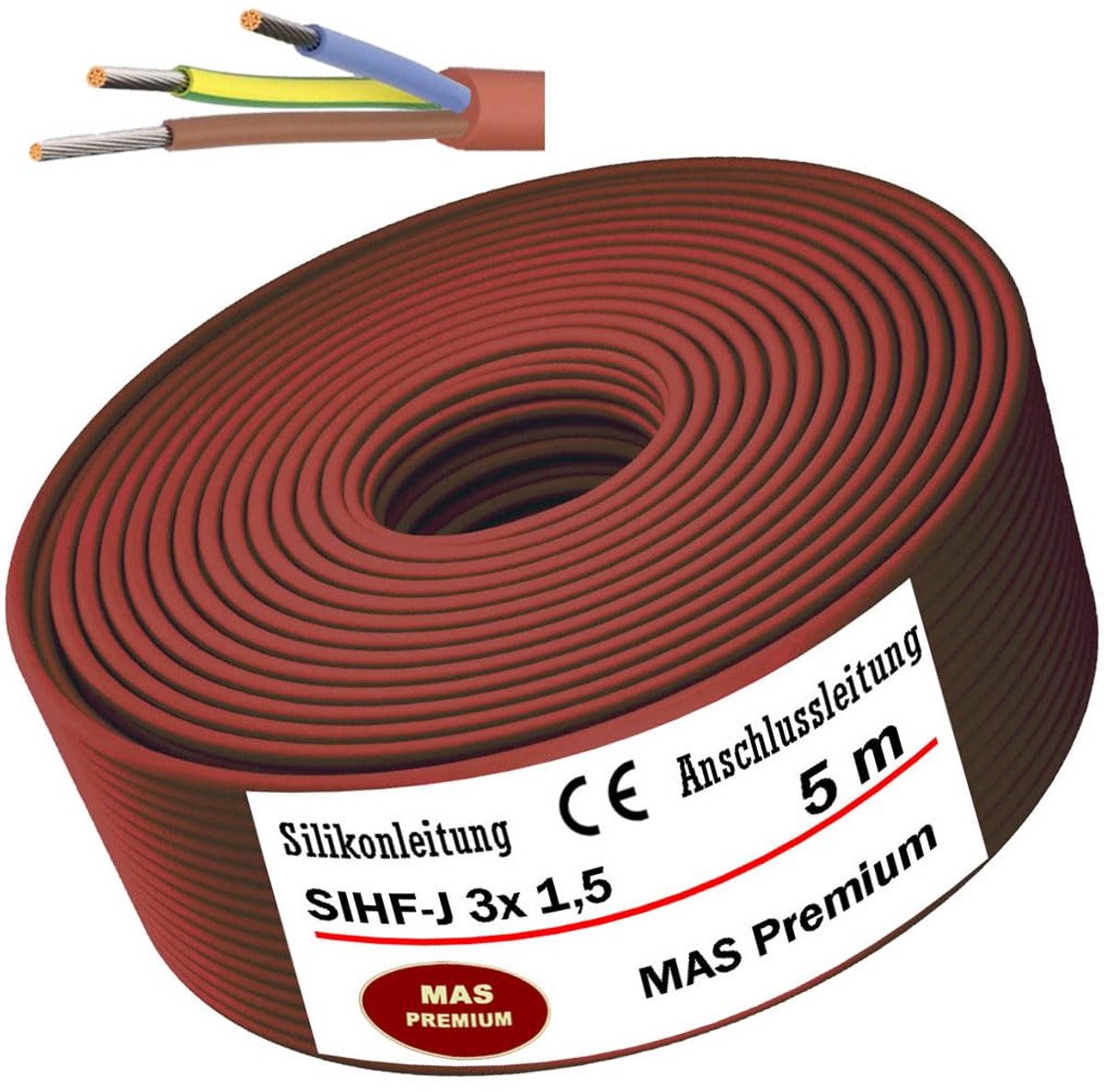 Siliconenkabel - Aansluitkabel - Hoge temperatuur - Fijndraads flexibel - 3x 15 mm² - Roodbruin