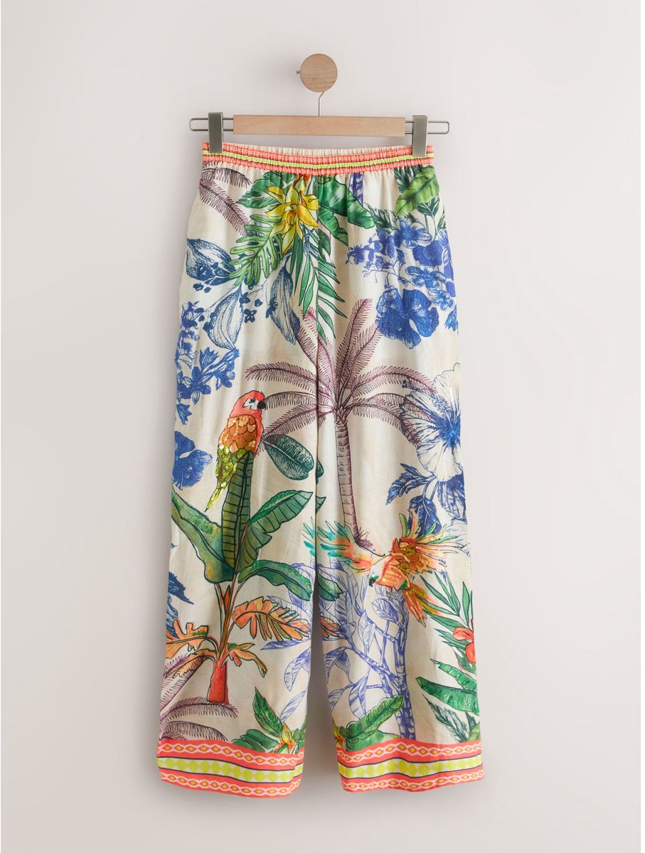 Next - Dames - Versierde broek met wijde pijpen - Crème