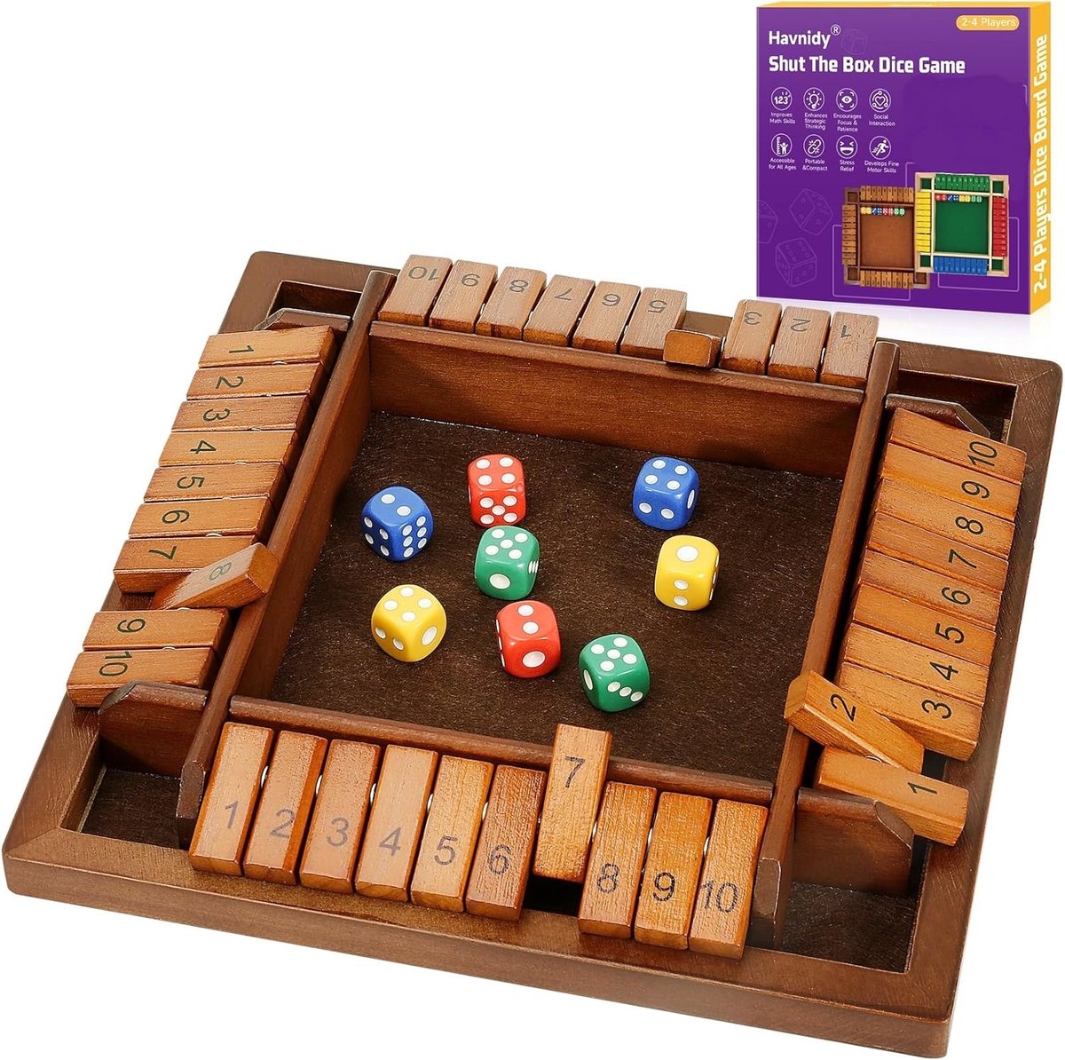 Houten Tafelspel - Dobbelspel Klassiek - Strategisch Denken - Voor 4 Spelers - 23 x 22 cm - Retro Hout
