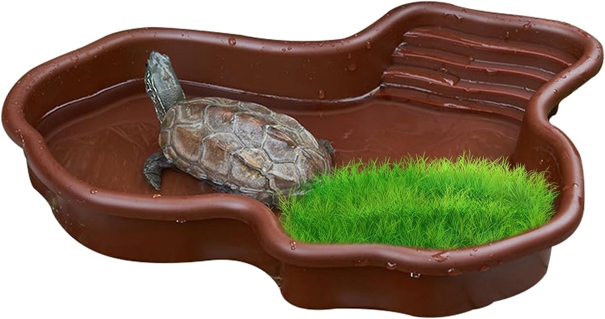 Reptielen Waterbak - Schildpadden Bad - Water en Voedsel - Imitatie Rivier Design - 31 x 25 x 5 cm