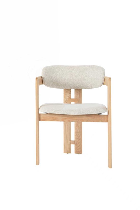 Japandi – Eetkamerstoel – Naturel hout – Set van 2 – Beige bekleding – Scandinavisch design