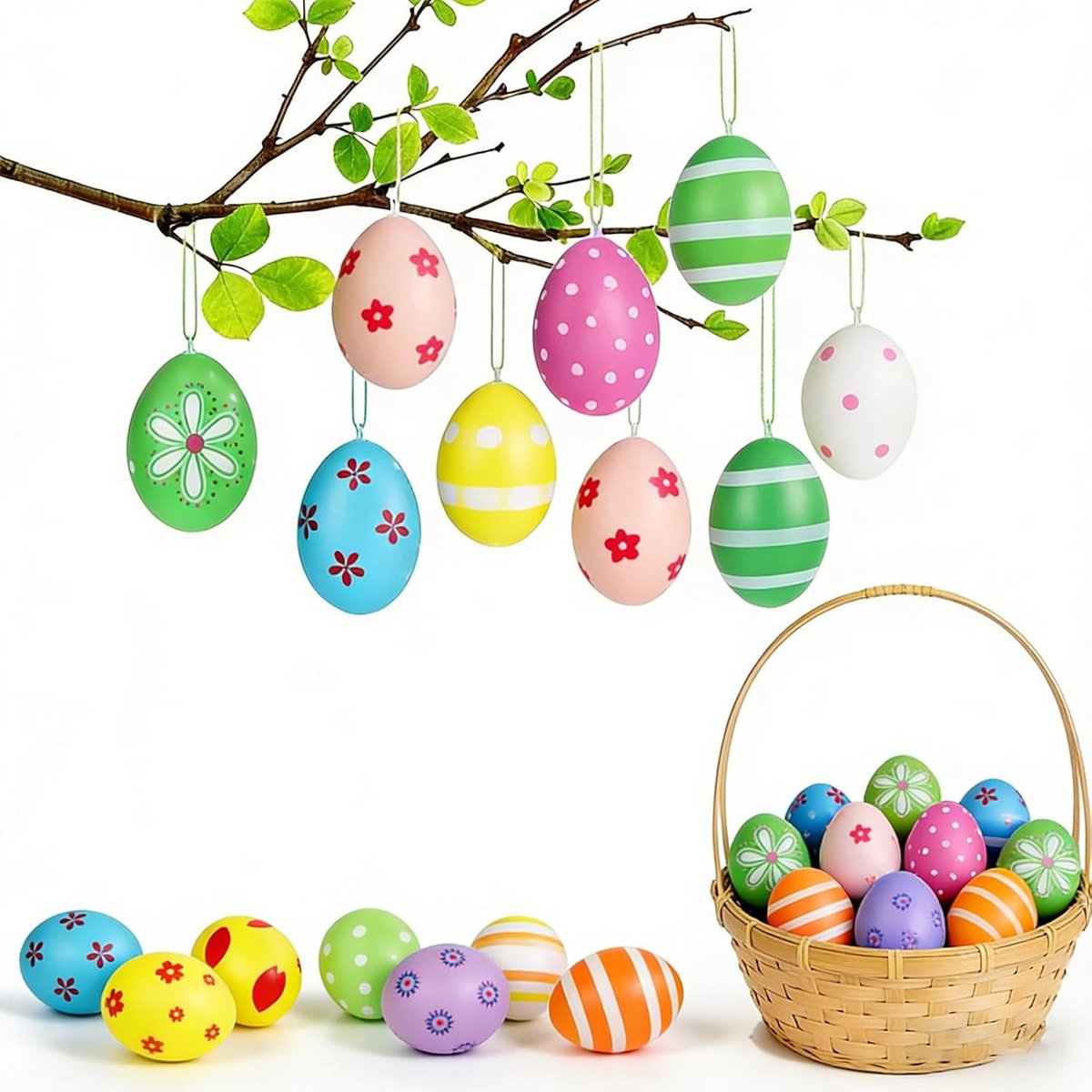 Paaseieren Decoratie - Feestelijke Eieren - Pasen Versieren - Kleurrijk Patroon - 4cm Doorsnede - 24 Stuks