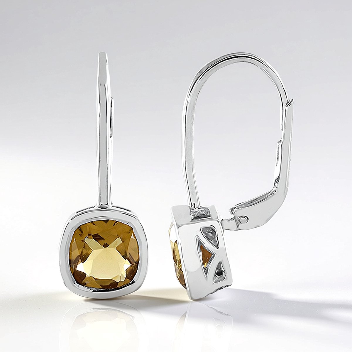 Cavill - Zilveren Oorbellen 925 Sterling Zilver - 2,22 ct Champagne Kwarts Antiek Kussen - Elegante Dames Sieraden - Bezelzetting - Klapsluiting