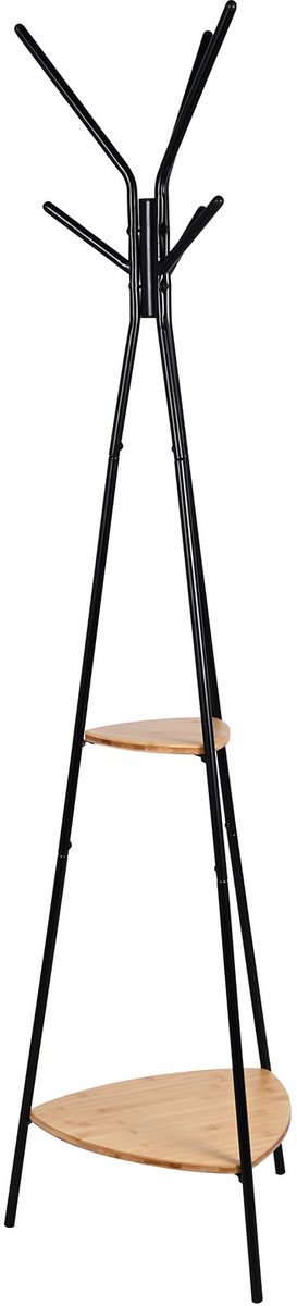 BEGRYF Staande kapstok - met 2 hoekplanken - zwart en bamboelook - industrieel design - 49,5x49,5x179 cm
