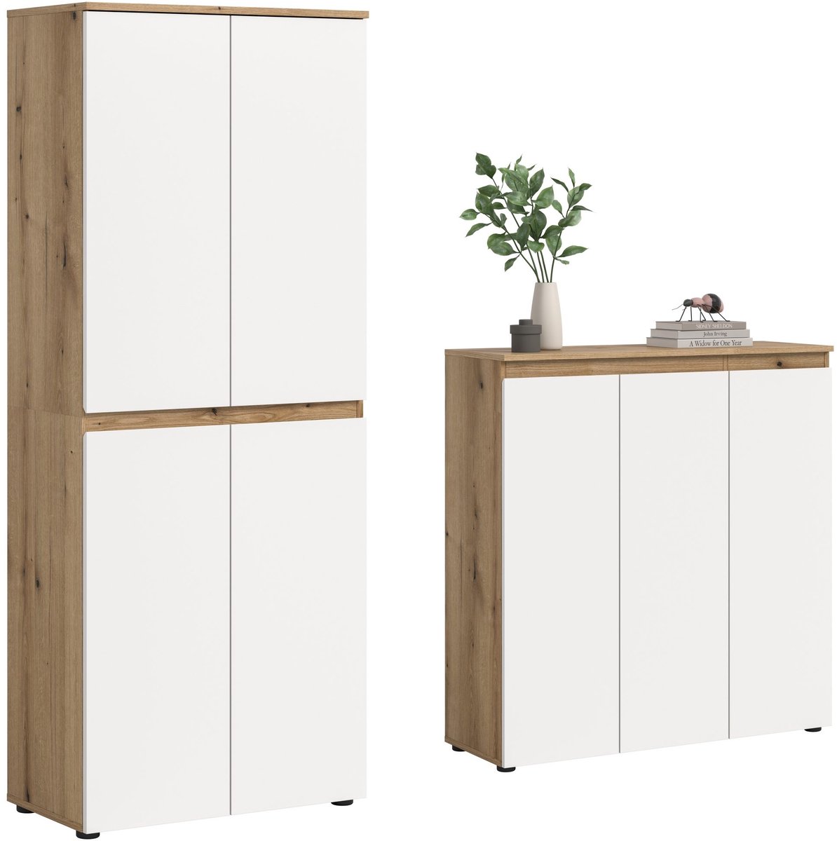 Ruime Universele Kast Wit-Eik - 15 Planken en Kleiderstang - 140x175 cm