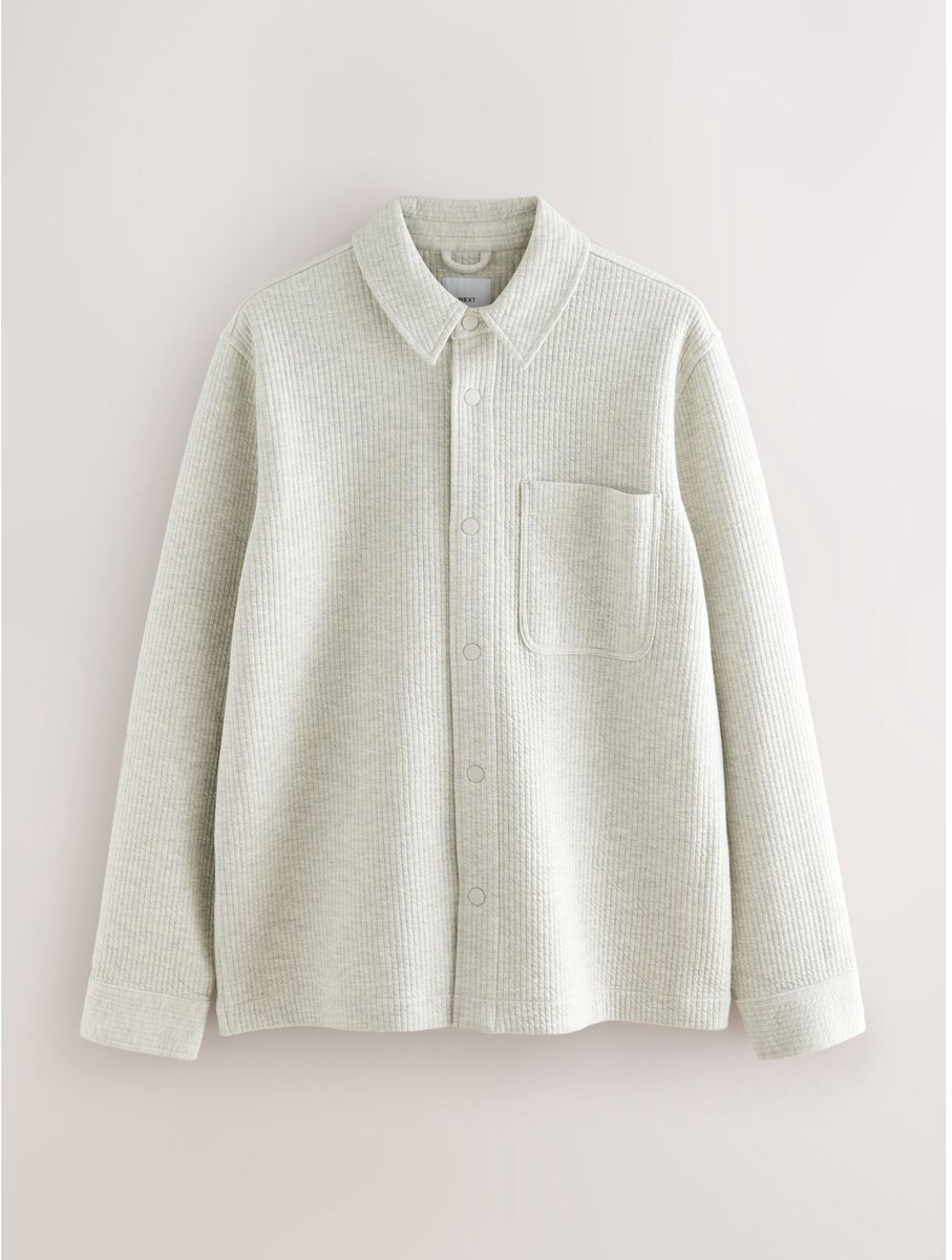 Next - Heren - Popper-shacket met lineaire textuur - Grijs
