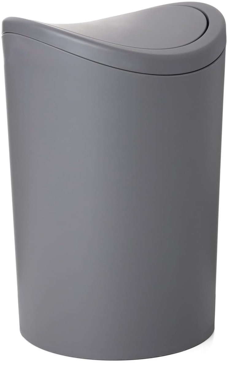 Mini Prullenbak - Afvalbak Deksel - Kleine Ruimtes - Roestbestendig Kunststof - 6 Liter - Grijs