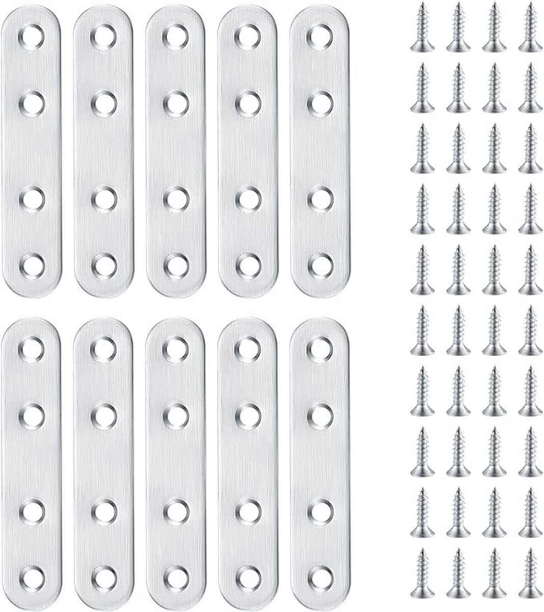 KARZO 20 stuks platte connectoren roestvrij staal, houten connector, metalen connector voor houten platte hoek, verbindingsplaat, geperforeerde plaat voor meubels