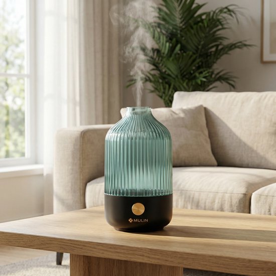 Luchtbevochtiger - Aroma Diffuser Glas – Geurverspreider met Licht – Ultrasonische Aromatherapie Diffuser – Stil & Auto Shut-Off – Design Luchtbevochtiger voor Slaapkamer & Woonkamer