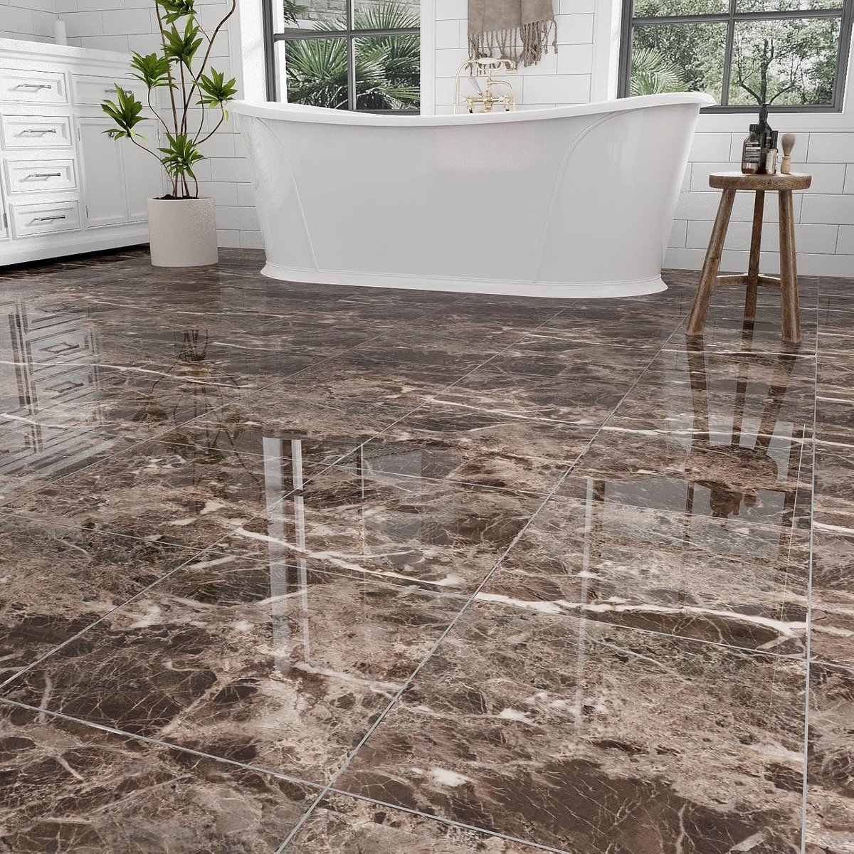 Vloertegels - Zelfklevende tegels - Snelle renovatie - Waterdicht marmer design - 30x30 cm - Taupe bruin