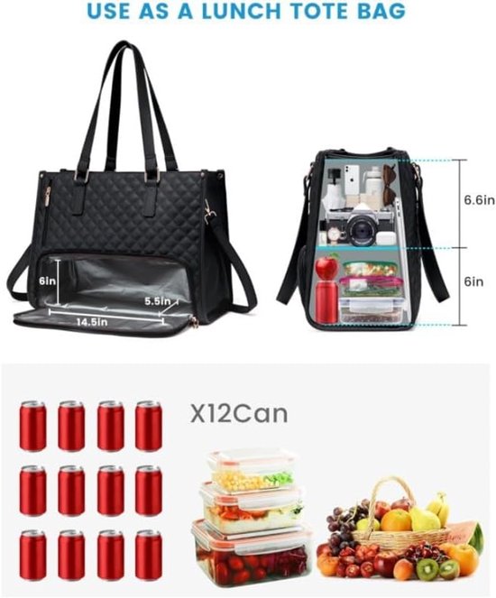 Dames lunchtas - Handtas met geïsoleerd vak - 2-in-1 lunchtas - Geschikt voor reizen, school en kantoor - Khaki van Merkloos — afbeelding 4