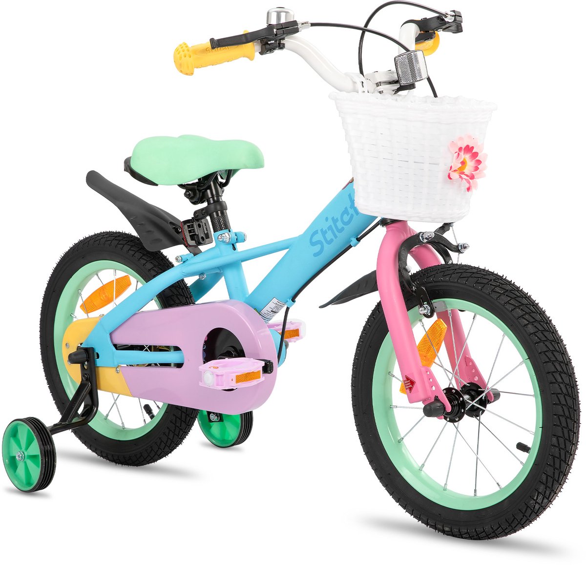STITCH Macaron Kinderfiets - 12 Inch - Voor Meisjes & Jongens (2-9 Jaar) - Met Mandje & Zijwieltjes - Geschikt voor buitenactiviteiten in de lente