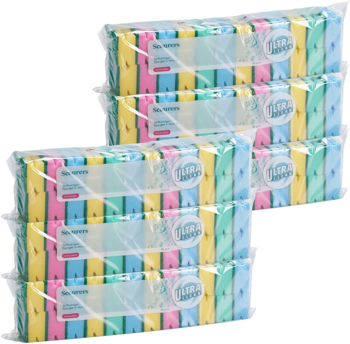 Ultra Clean Schuursponsjes - 144x stuks - gekleurd - huishoud / schoonmaak / afwas - sponzen