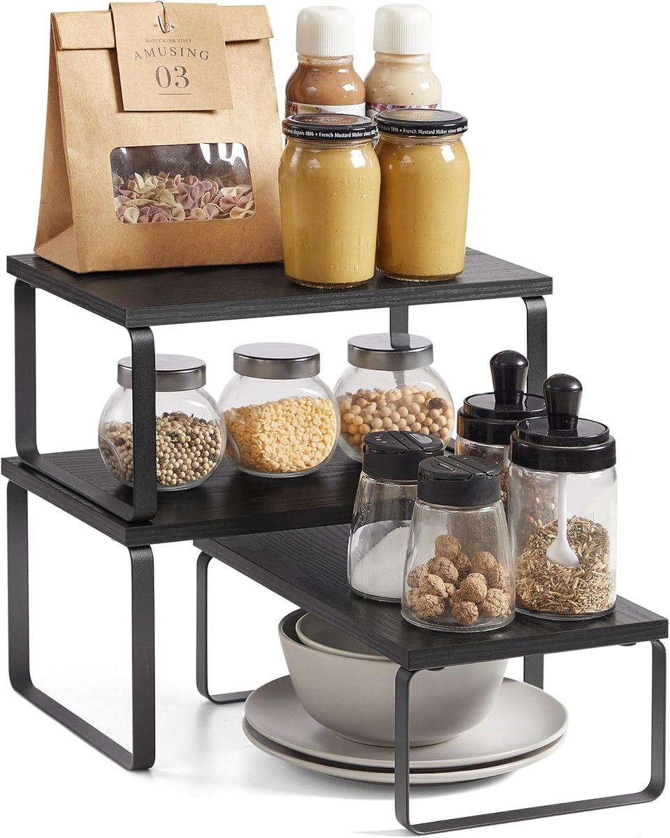 Kruidenrek - Set van 3 - Stapelbaar - Uitbreidbaar - Antracietgrijs - Matzwart
