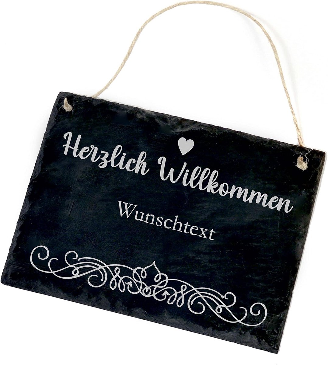 Leisteen Welkom Bord - Naam Decoratie - Deur Versieren - Handveredeld Uniek Stuk - 22 x 16 cm - Natuursteen
