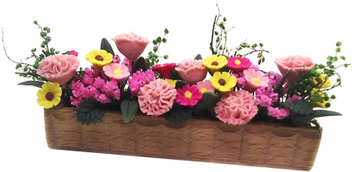 Houten Poppenhuis - Miniatuur Huis - Poppenhuis Decoratie - Bloemen Thema - Schaal 1:12 - Meerkleurig