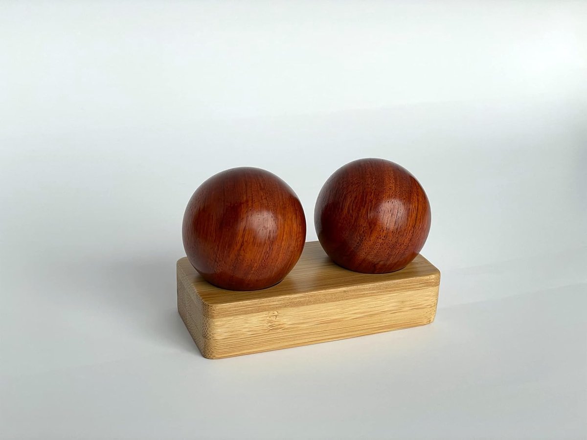 Houten Handballen - Ontspanningsballen - Handtherapie Qi Gong - Natuurlijk Maidu hout - 45 mm