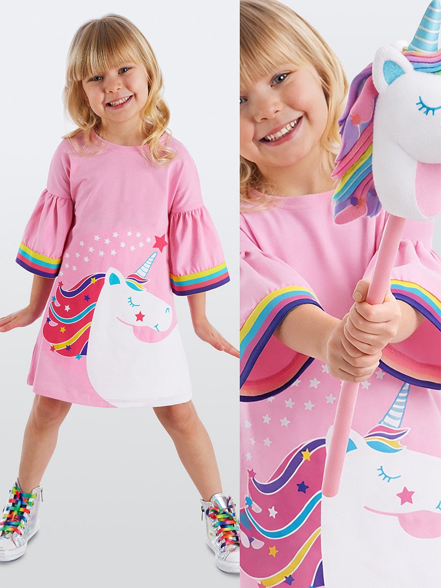Denokids CFF-21Y2-005 Roze Meisjes Jurk Unicornprint 98