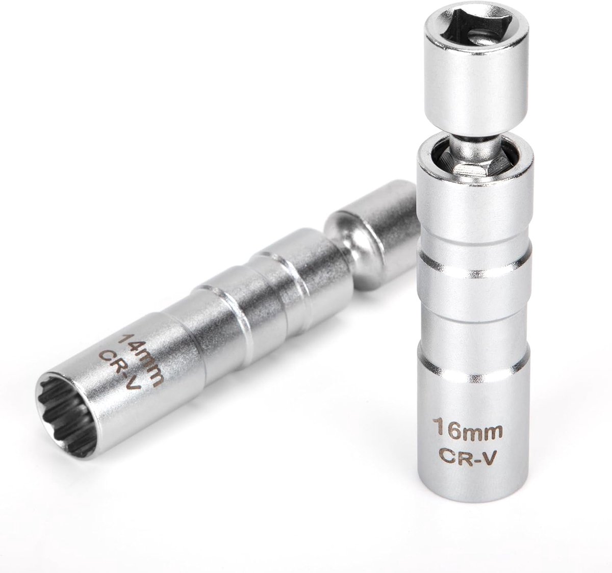 Bougiesleutel Set - Universeel Gereedschap - Motoronderhoud - Flexibel 12-punts Design - 14 en 16 mm - Zilver