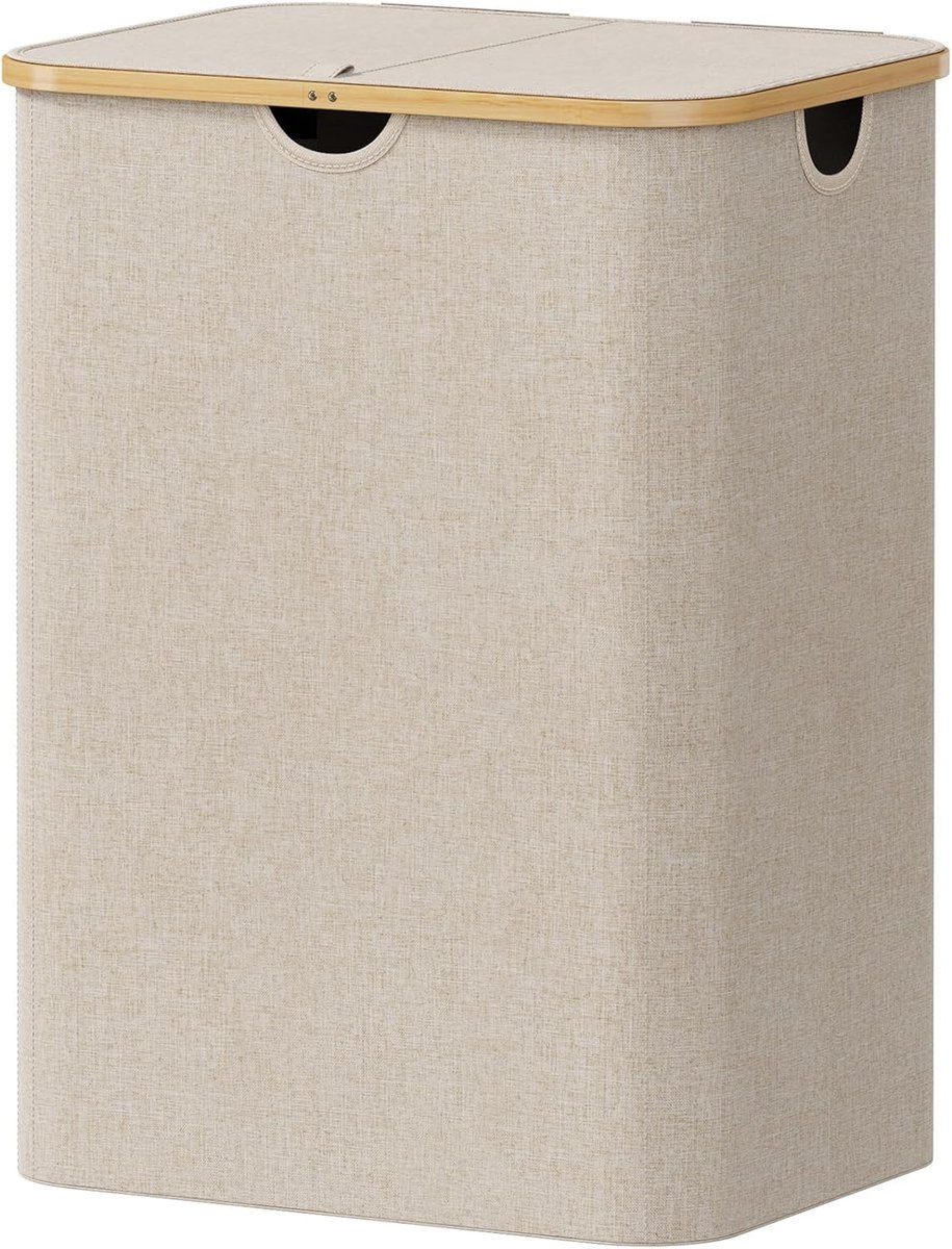 Wasmand met Deksel - Grote Wasbox - Orde Houden - Verwijderbare Waszak - 150 Liter - Beige