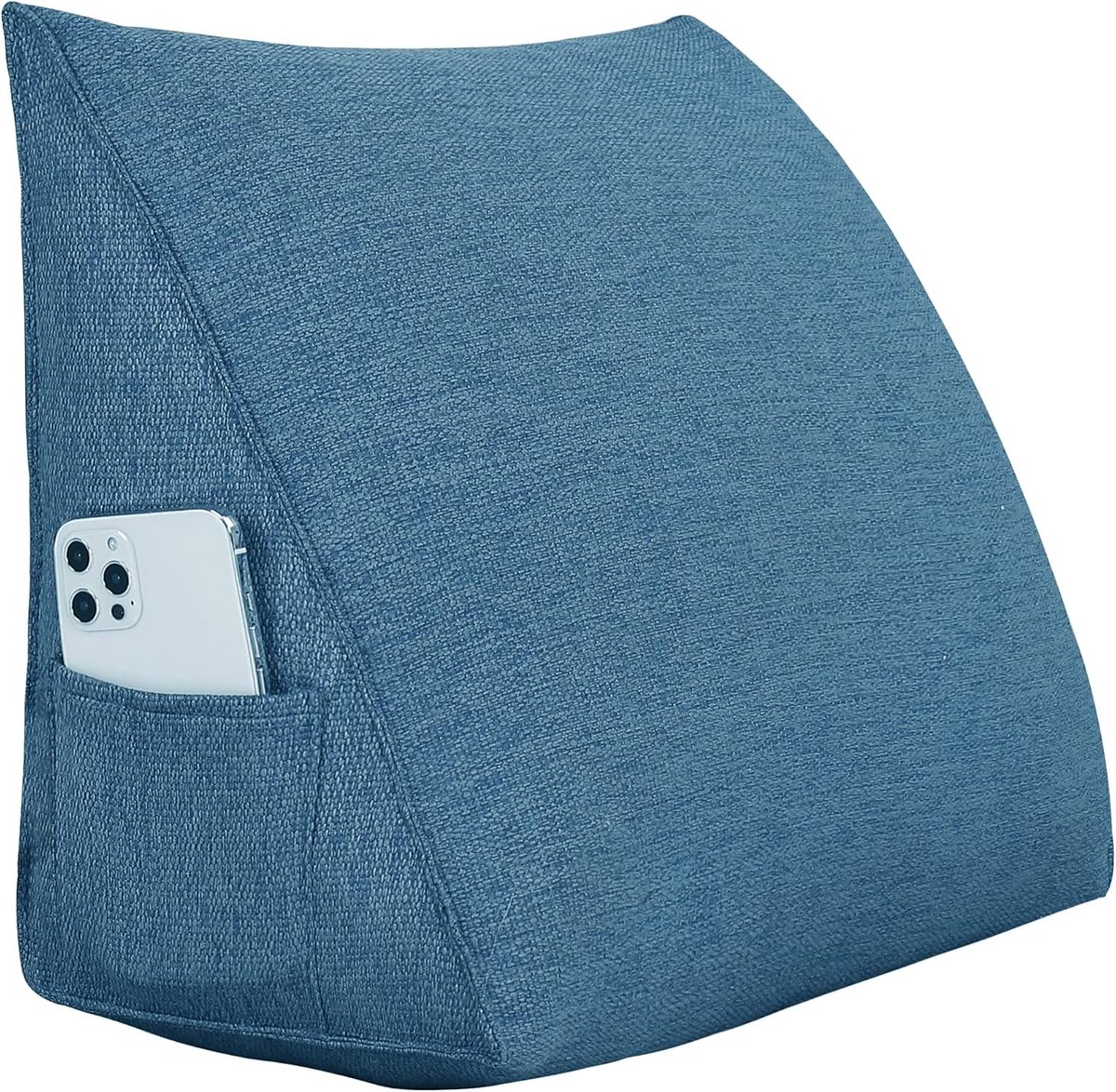 Driehoekig kussen - Wigkussen leeskussen - Bank en bed - Verstelbare hoogte zijvak - 45 cm breed - Blauw