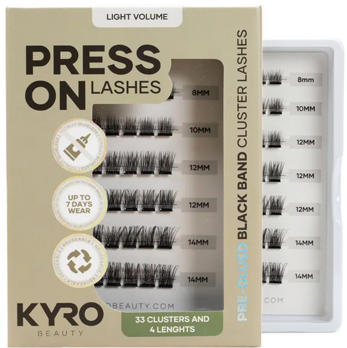 KYRO Beauty - DIY Pre-Glued Eyelash Extensions - Do-It-Yourself Wimperextensies - Cluster Wimperextensions - Blijft 5/7 Dagen Zitten - Aanbrengen in 3 Minuten - Makkelijk te Verwijderen - 33 Clusters - Herbruikbaar - Whispy Light Volume Mix