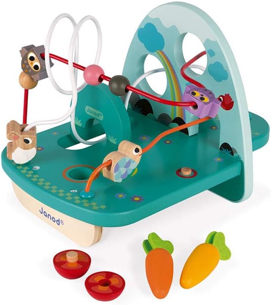 Houten Kralenbaan - Motoriekspel - Baby Ontwikkeling - Natuurlijk Materiaal - 28 x 20 x 19 cm - Multicolor