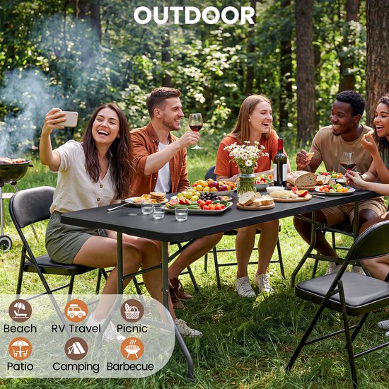 xDays Inklapbare Tafel - Zwart - 180x70x73 cm - Klaptafel - Vouwtafel - Campingtafel - Opvouwbaar tot Koffer met Handvat - Weerbestendig - 6 tot 8 Personen - Partytafel - Buffettafel - Binnen & Buiten van Merkloos — afbeelding 5
