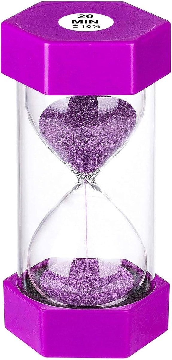 Zandloper 20 Minuten - Zandklok Timer - Keuken Spelletjes Klas - Grote Plastic Glas - 13cm Hoog - Paars