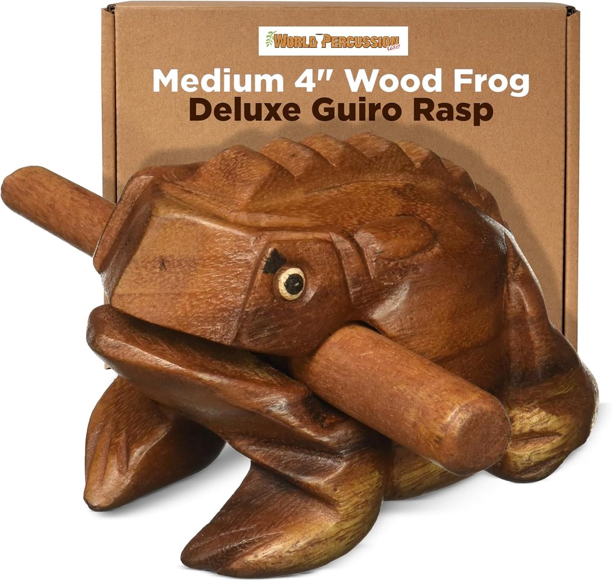 Houten Kikker Guiro - Percussie Instrument - Muziek Maken - Massief Houten Constructie - 4 Inch - Natuurlijk Bruin