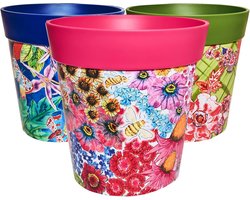 Plantenpotten Set - Bloempotten Tuinpotten - Planten Binnen Buiten - Lichtgewicht UV-bestendig - 25 cm Rond - Multikleur Bloemen