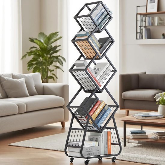 Foto: Roterende boekenkast draaiende boekenplank opslag organiseren 5 niveaus 360 graden 53x21x152 cm zwart