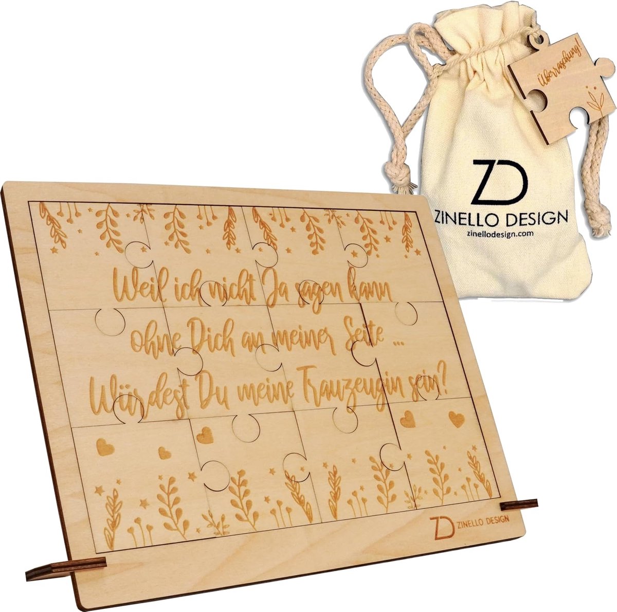 Houten Puzzel - Persoonlijk Cadeau - Bruidsmeisje Vragen - Unieke Aankondiging - 21x15cm - Hout
