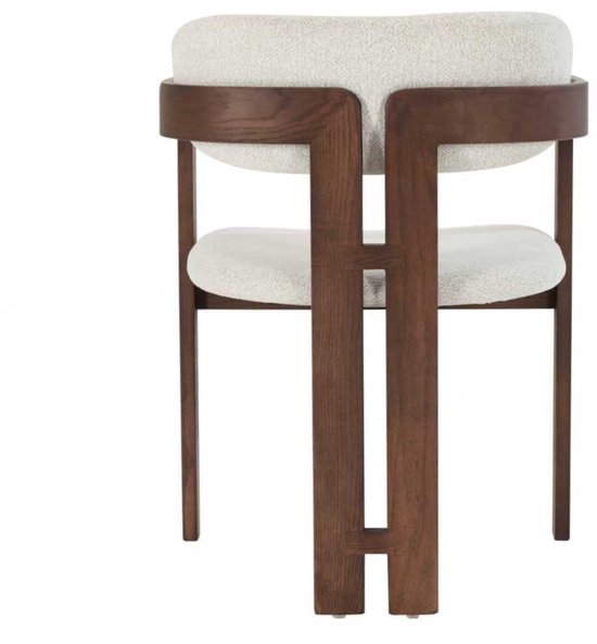 Japandi – Eetkamerstoel – Walnootkleurig hout – Set van 2 – Beige bekleding – Scandinavisch design