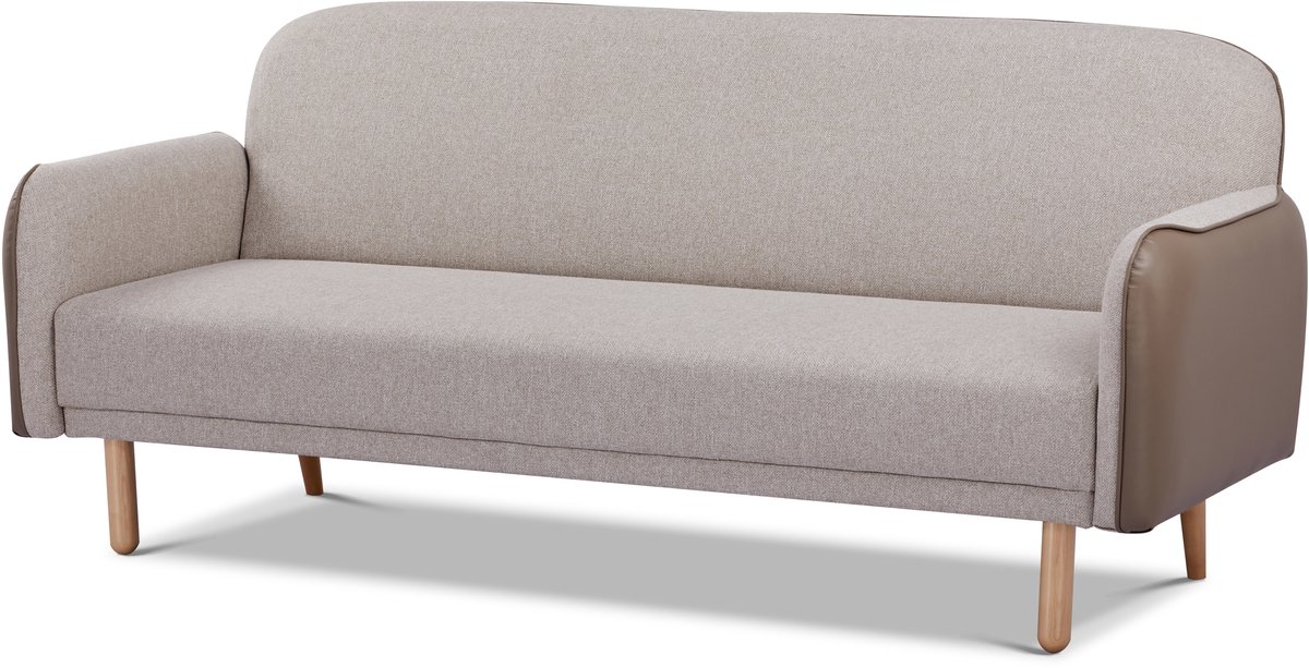 Sleepking - Slaapbank / Sofa Bed - Junta - Zacht Luxe Zandkleur - Houten Design Poten