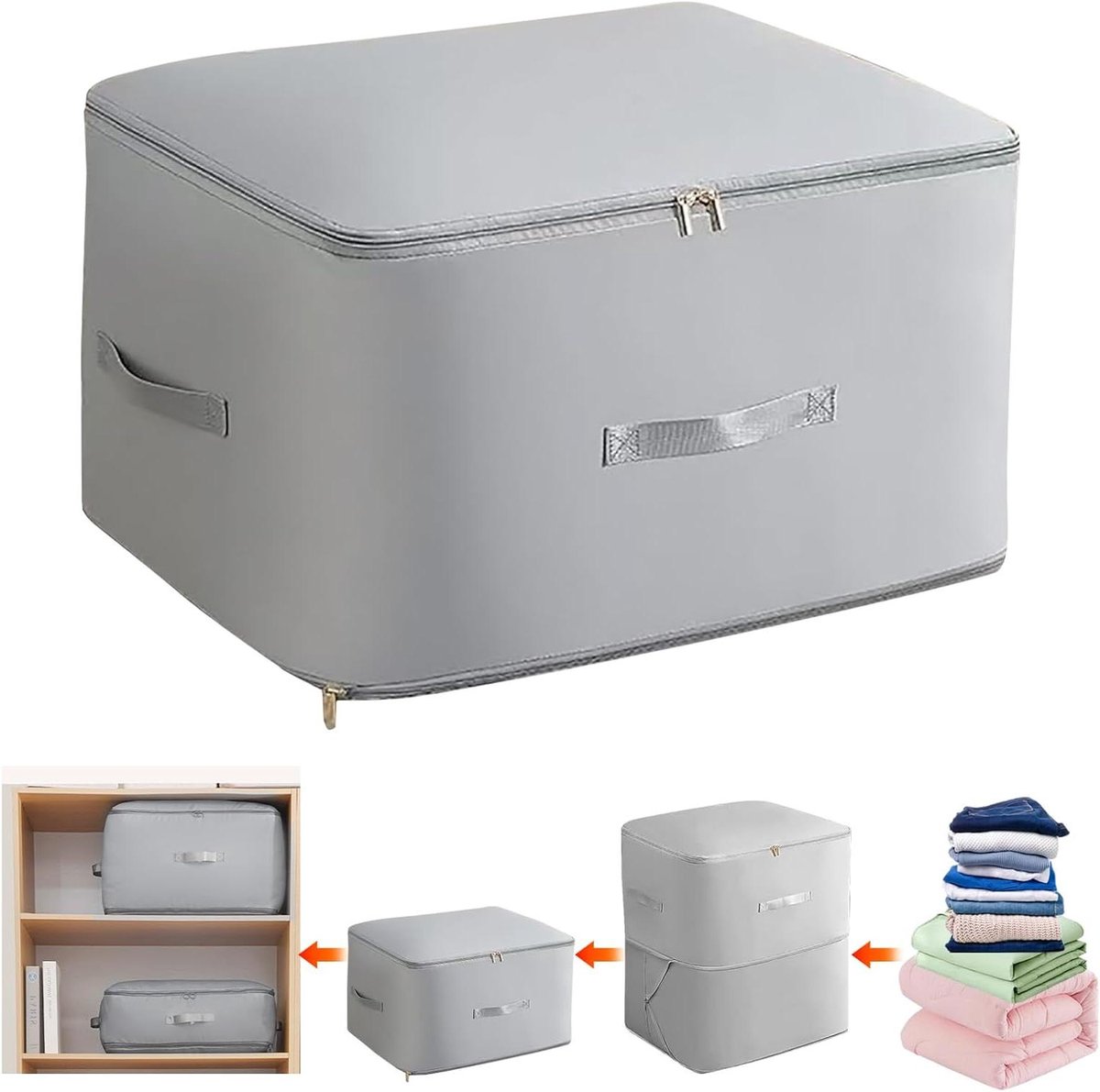 Ruimtebesparende Opbergtas voor Dekbedden Grijs - Comprimerende Organizer 54x42x60 cm