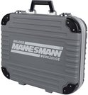 Gesloten grijze gereedschapskoffer met het Brüder Mannesmann logo.