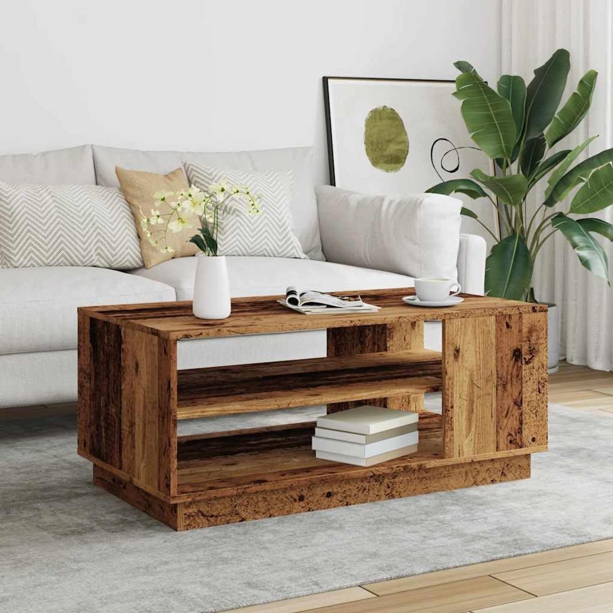 Salontafel Wolkvorm – Moderne Zwarte Cloud Salontafel met Houten Poten – Design Middentafel voor Woonkamer – Mid-Century & Scandinavische Stijl – 100 x 50 x 42 cm – Pauwhome