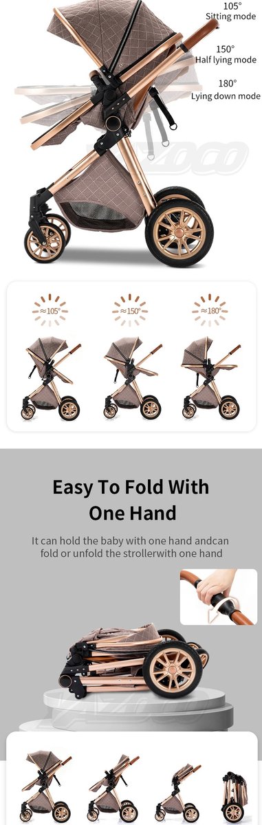RUIHAI HONGDA Kinderwagen 3 in 1 Opvouwbaar Roze - afbeelding 2