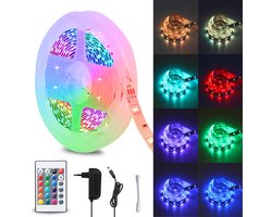 LED Strip 1 meter - light strip - RGB LED Verlichting - Led strips - SMD5050 LED - met 24 Toetsen afstandsbediening - dimbaar - gaming accesoires - incl. Voeding - Zelfklevend - binnenverlichting