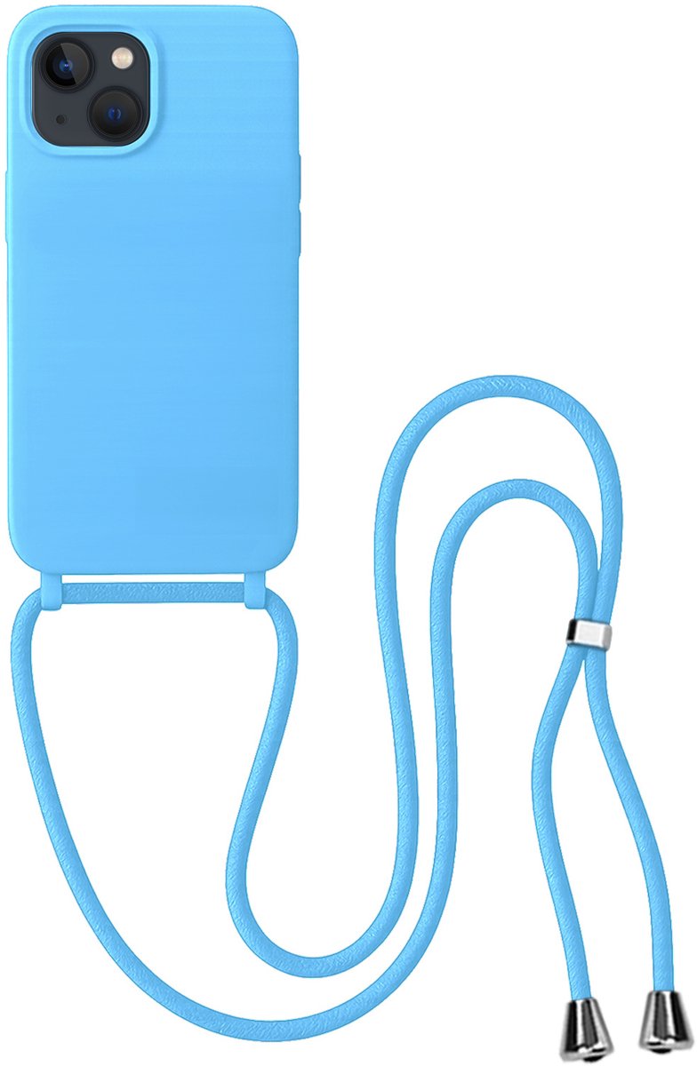 Hoes Geschikt voor iPhone 13 Mini Hoesje Met Koord - Telefoonhoesje Geschikt voor iPhone 13 Mini Backcover Met Afneembaar Koord - Lichtblauw
