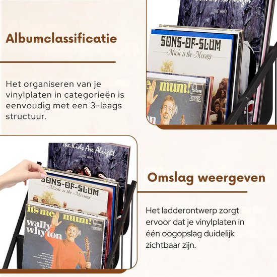 Système de rangement LP SNJY® - Support vinyle - Étagère à disques - 30,6P x 37,4L x 40,1H cm - Zwart