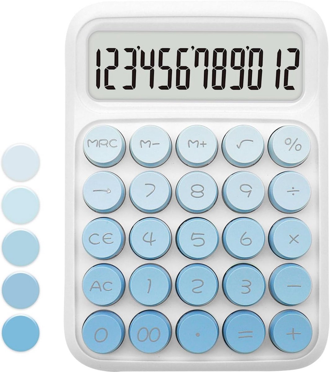 Standaard Rekenmachine Blauw Met 12 Cijfers Display en Grote Toetsen | Bureauaccessoire School en Kantoor