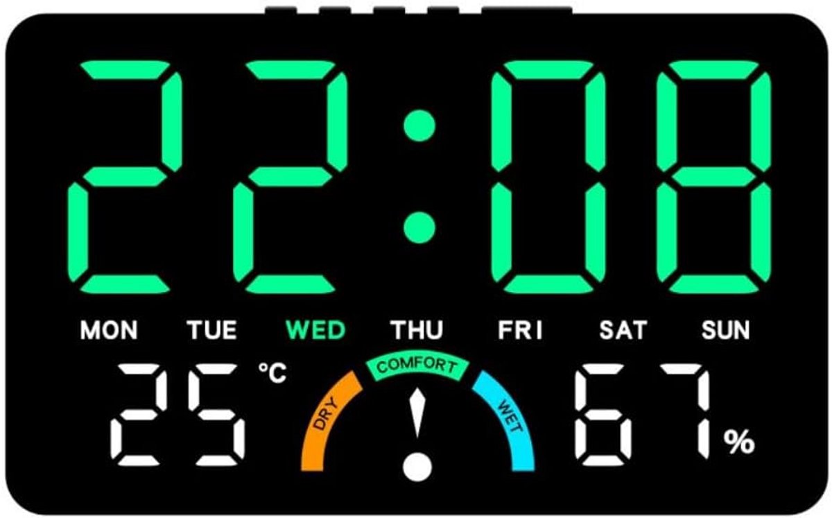 Grote Digitale LED Klok met Tijd, Datum, Temperatuur en Vochtigheid - Bureau en Wandmodel