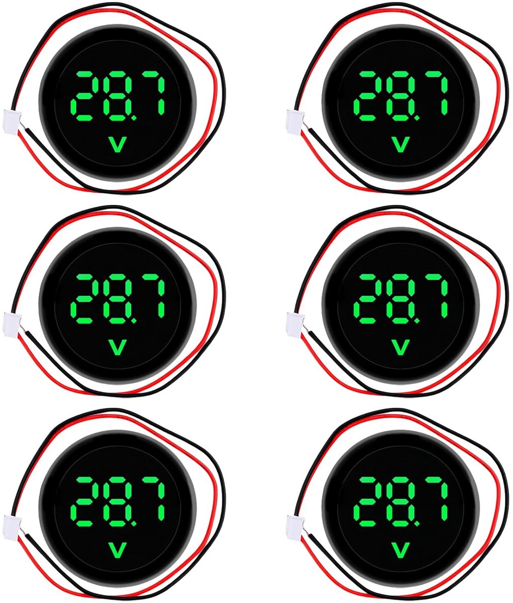 6x Digitale Voltmeter DC 4-100V Spanningsmeter Groen LED Display voor Auto, Motor, Boot