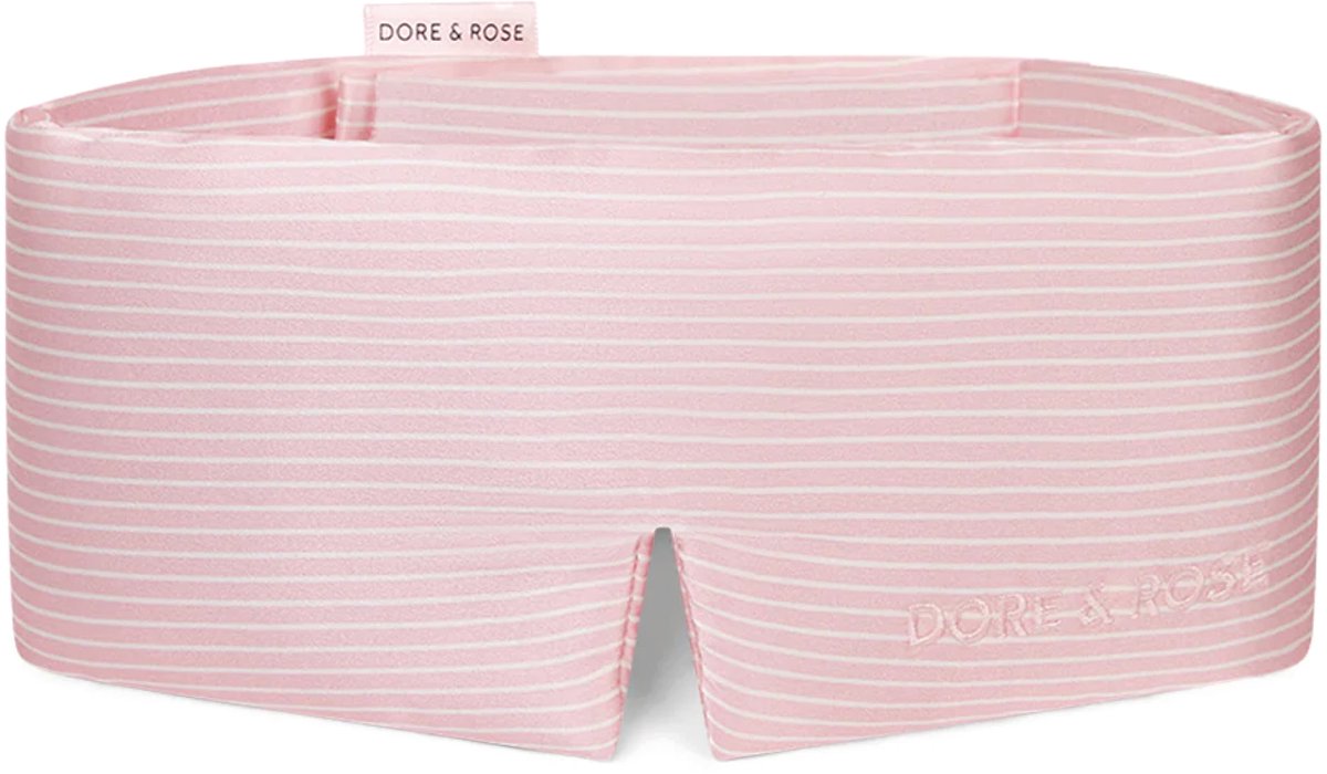 Dore & Rose - Slaapmasker - Oogmasker - Zijden Slaapmasker Voor Mannen en Vrouwen - Deep Sleep Mask - Eye Mask - Verduisterend - Wallen - Gestreept Roze