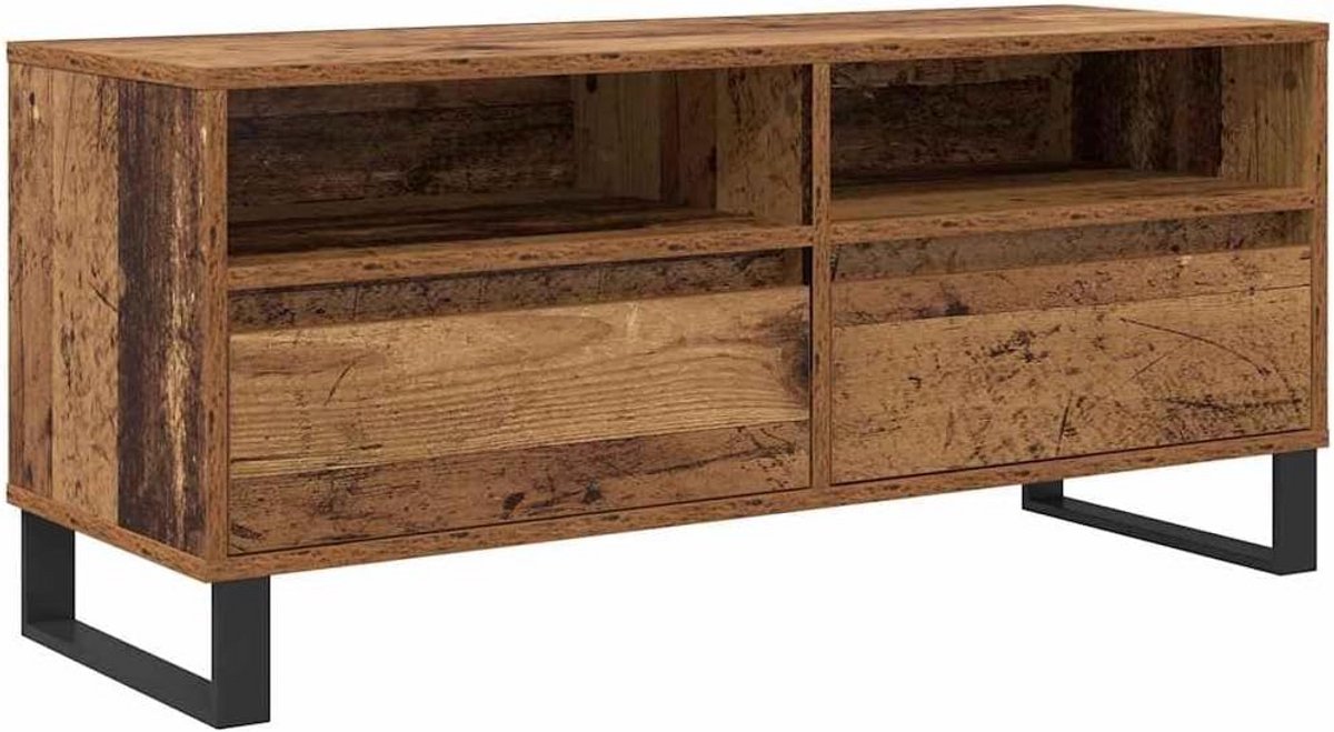 TV-meubel met Lades en IJzeren Frame, Rechthoekige Kast in Oud Hout Look