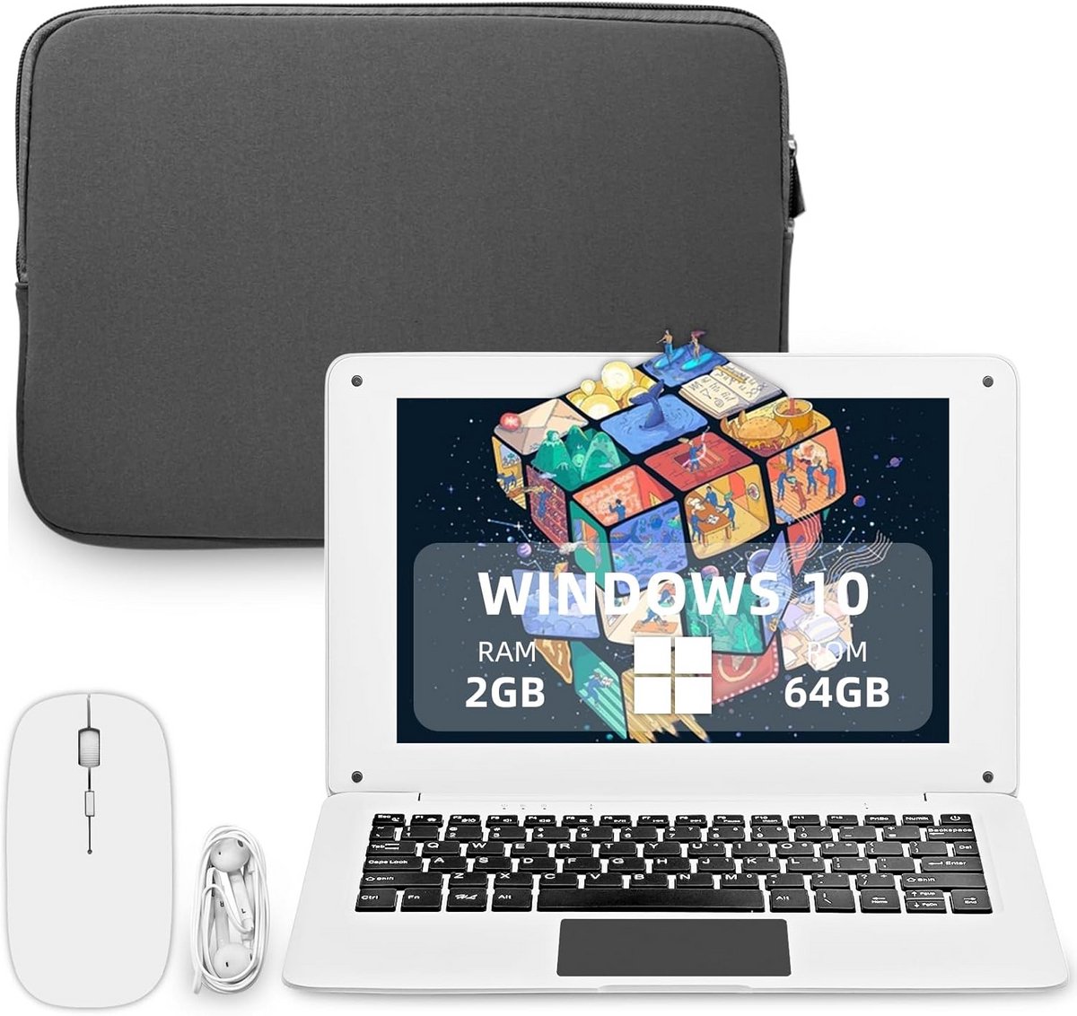 10,1 inch Windows 10 Laptop met 8GB RAM en Office 365 - Inclusief Laptoptas, Muis en Meer